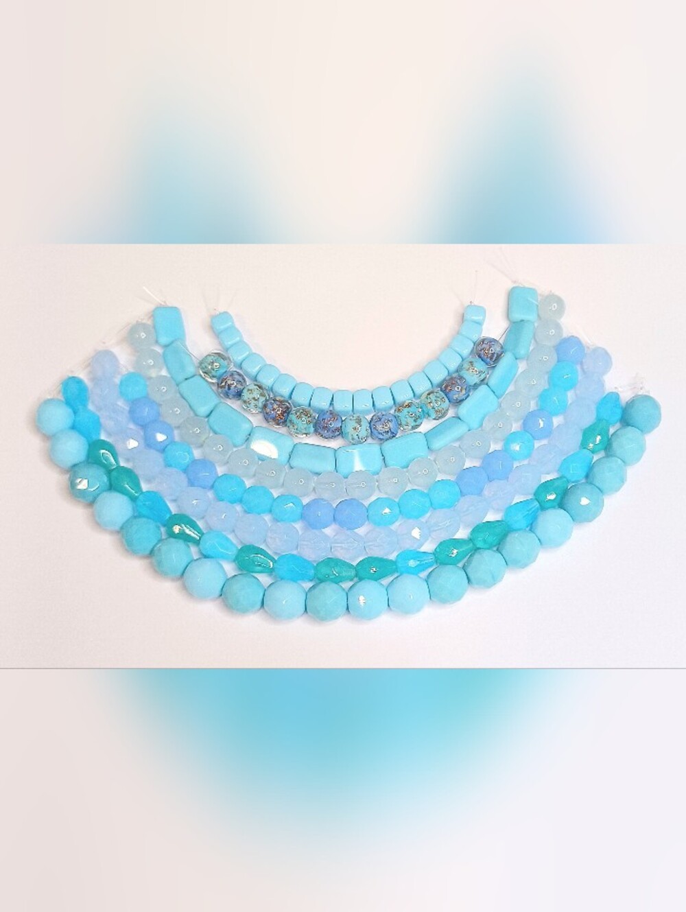 Czech glass beads 8- strands for jewelry making pastel blue 147pcs